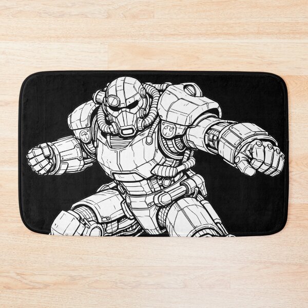 Item preview, Dynamic Retro Futuristic Exoskeleton Combat Blueprint Shirt – Steel Brotherhood Power Armor Action Pose designed and sold by WAUZ.