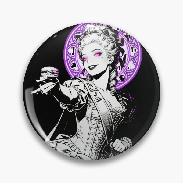 Item preview, gothic saint saint of sin rococo queen greed deception sweet poison neon halo hot pink eyes electric purple halo engraving designed and sold by DarkMedieval.