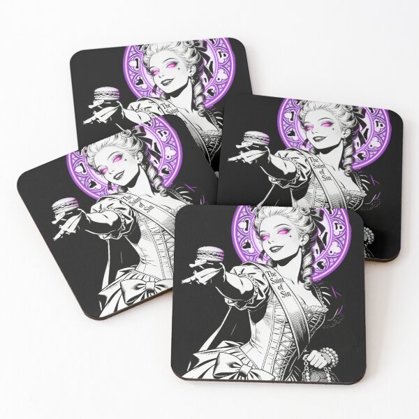 Item preview, gothic saint saint of sin rococo queen greed deception sweet poison neon halo hot pink eyes electric purple halo engraving designed and sold by DarkMedieval.