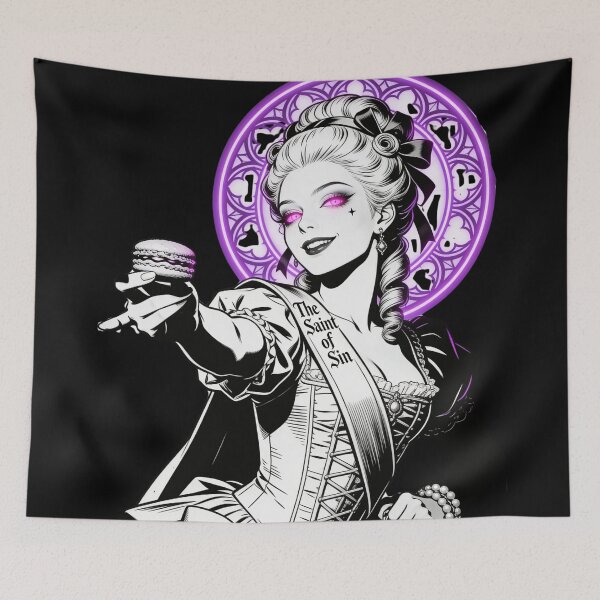 Item preview, gothic saint saint of sin rococo queen greed deception sweet poison neon halo hot pink eyes electric purple halo engraving designed and sold by DarkMedieval.