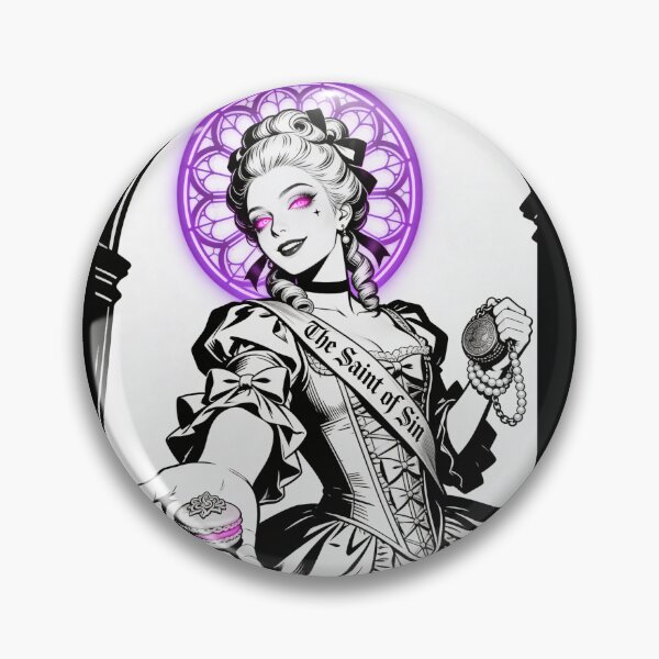 Item preview, gothic saint saint of sin rococo queen greed deception sweet poison neon halo hot pink eyes electric purple halo engraving designed and sold by DarkMedieval.
