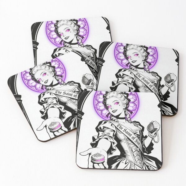 Item preview, gothic saint saint of sin rococo queen greed deception sweet poison neon halo hot pink eyes electric purple halo engraving designed and sold by DarkMedieval.