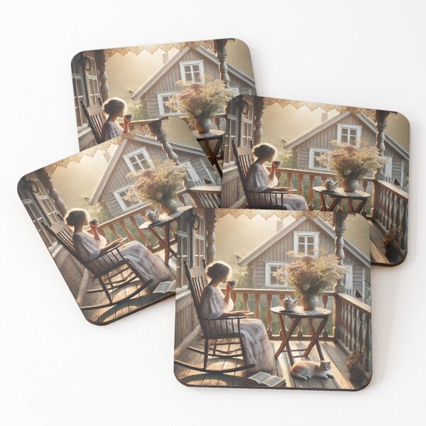 Item preview, Cottage Porch Morning Tea - Quiet Cottagecore Rocking Chair Art designed and sold by ArtFreshStudio.