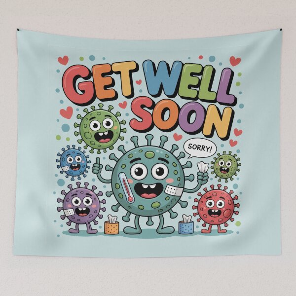 Item preview, Cute Apologetic Viruses Get Well Soon - Funny Cartoon Recovery Cheer designed and sold by Midnight Veil Designs.