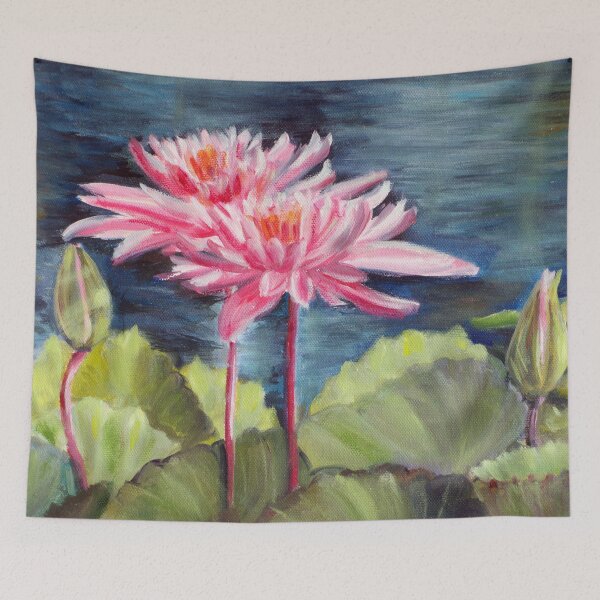 Item preview, Dreaming Lilies – Pink Buds on Deep Water designed and sold by JurateArt-DK.