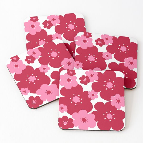 Item preview, 60's 70's Retro Scandinavian Style Flowers in Red and Pink on White designed and sold by MellowCat.