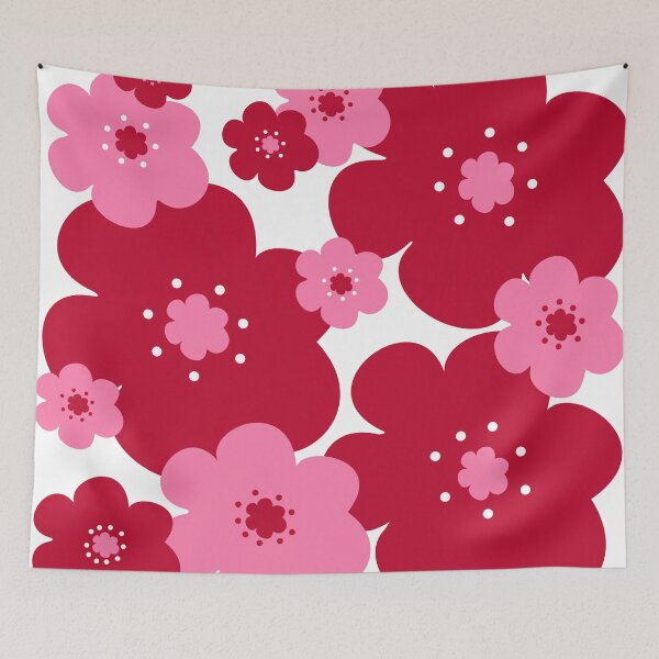 Item preview, 60's 70's Retro Scandinavian Style Flowers in Red and Pink on White designed and sold by MellowCat.