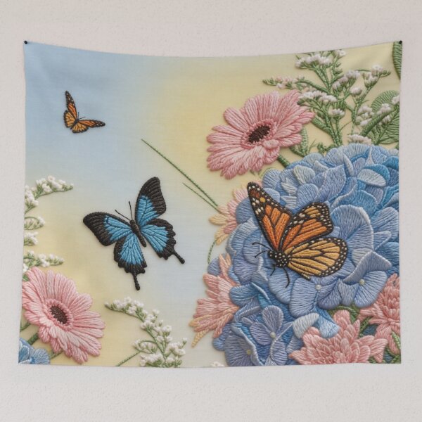 Item preview, Embroideries of Hydrangeas, Gerberas, Chrysanthemums and Butterflies designed and sold by Ciervo Primavera.