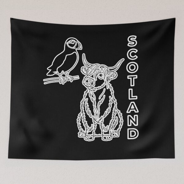 Item preview, Scottish Highland Cow and Puffin Line Art Design designed and sold by Loom on the Loch.