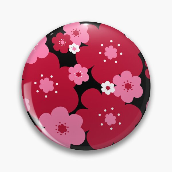 Item preview, 60's 70's Retro Scandinavian Style Flowers in Red and Pink on Black designed and sold by MellowCat.