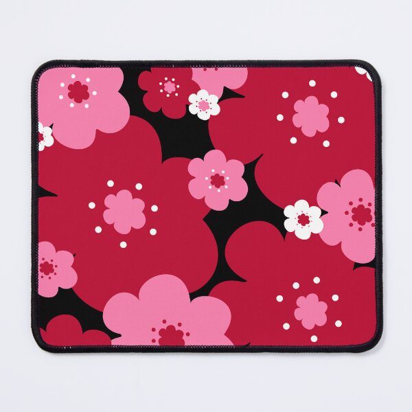 Item preview, 60's 70's Retro Scandinavian Style Flowers in Red and Pink on Black designed and sold by MellowCat.