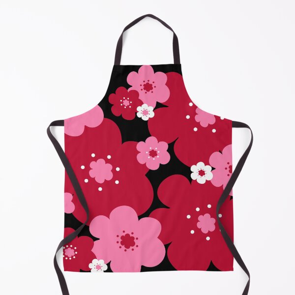 Item preview, 60's 70's Retro Scandinavian Style Flowers in Red and Pink on Black designed and sold by MellowCat.