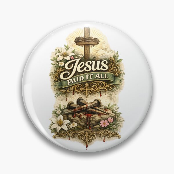 Item preview, Jesus Paid It All Religious Easter Cross with Crown of Thorns and Lilies designed and sold by Supergrafix07.