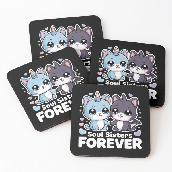 Item preview, Soul Sisters Forever Cat T-Shirt – Cute Kawaii Unicorn & Bat Kitty Best Friend Gift for Sisters designed and sold by GemBob Creations.