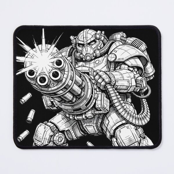 Item preview, Aggressive Retro Futuristic Exoskeleton Gatling Blueprint Shirt – Iron Brotherhood Power Armor Combat designed and sold by WAUZ.