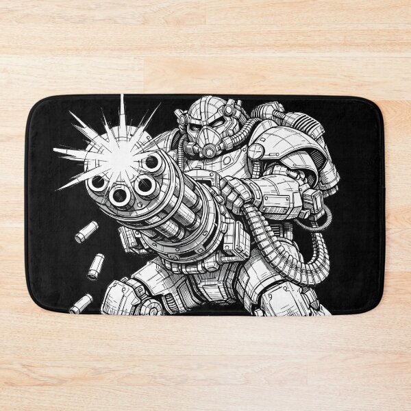 Item preview, Aggressive Retro Futuristic Exoskeleton Gatling Blueprint Shirt – Iron Brotherhood Power Armor Combat designed and sold by WAUZ.