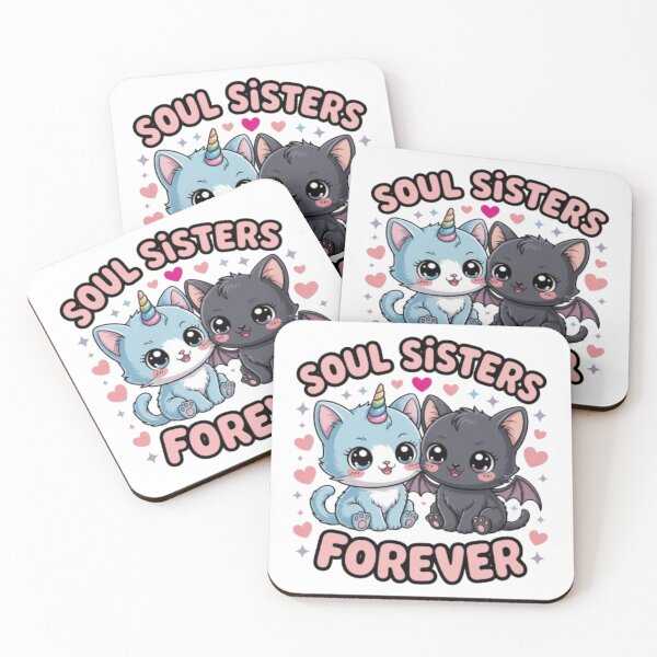 Item preview, Soul Sisters Forever Cat T-Shirt – Cute Kawaii Unicorn & Bat Kitty Best Friend Gift for Sisters designed and sold by GemBob Creations.