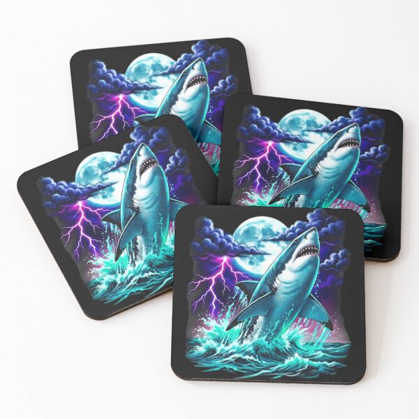Item preview, Great White Shark Lightning Moon Y2K Grunge 90s Retro Graphic designed and sold by EvrmoodCo.