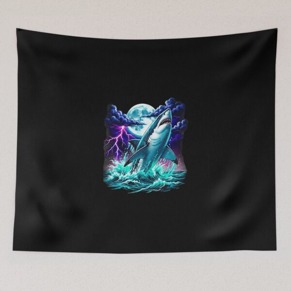 Item preview, Great White Shark Lightning Moon Y2K Grunge 90s Retro Graphic designed and sold by EvrmoodCo.