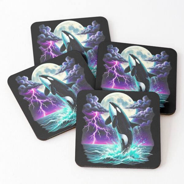 Item preview, Vintage Orca Killer Whale Lightning Moon 90s Retro Graphic designed and sold by EvrmoodCo.