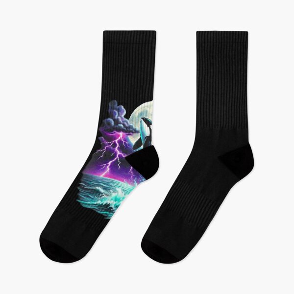 Item preview, Vintage Orca Killer Whale Lightning Moon 90s Retro Graphic designed and sold by EvrmoodCo.