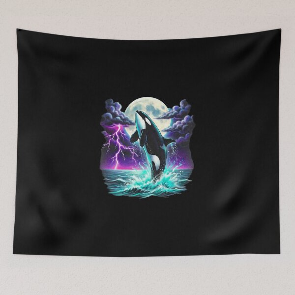 Item preview, Vintage Orca Killer Whale Lightning Moon 90s Retro Graphic designed and sold by EvrmoodCo.