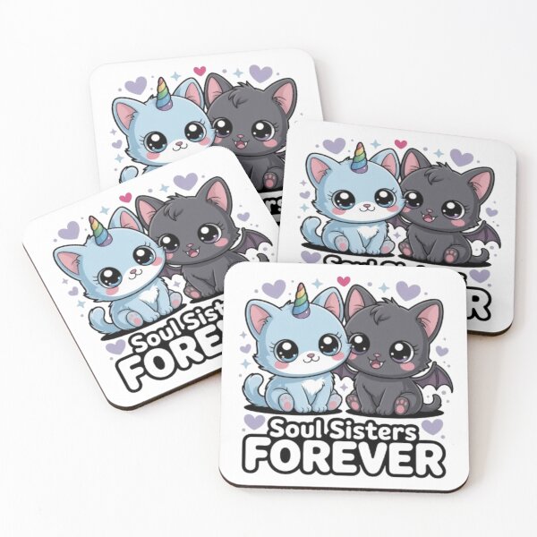 Item preview, Soul Sisters Forever Cat T-Shirt – Cute Kawaii Unicorn & Bat Kitty Best Friend Gift for Sisters designed and sold by GemBob Creations.