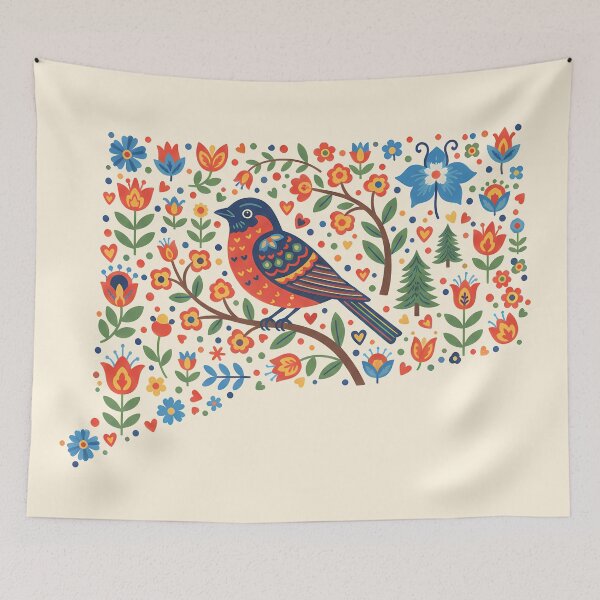 Item preview, Connecticut American Robin State Sticker – Scandinavian Folk Art by heidiannemorris © designed and sold by FOLK ART FUSION by heidiannemorris.