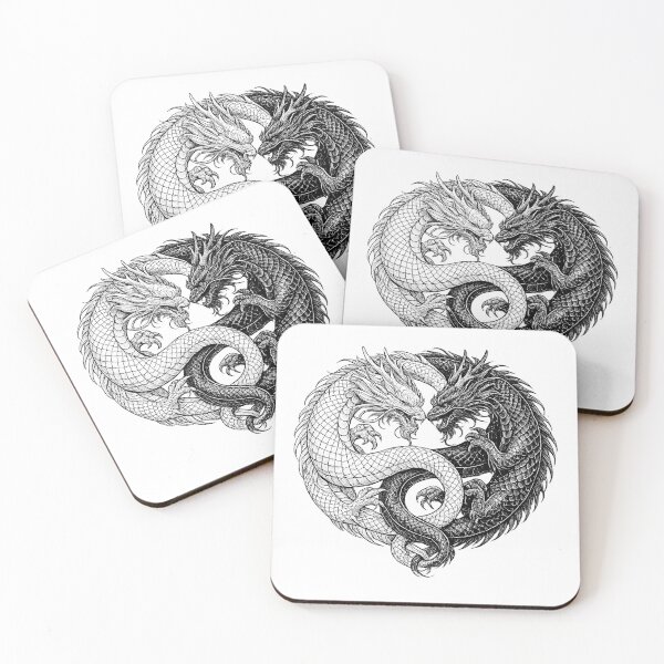 Item preview, Two Intertwined Chinese Dragons Yin Yang – Black Ink Tattoo Style designed and sold by yaalow.