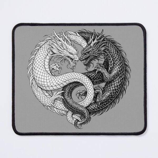 Item preview, Two Intertwined Chinese Dragons Yin Yang – Black Ink Tattoo Style designed and sold by yaalow.
