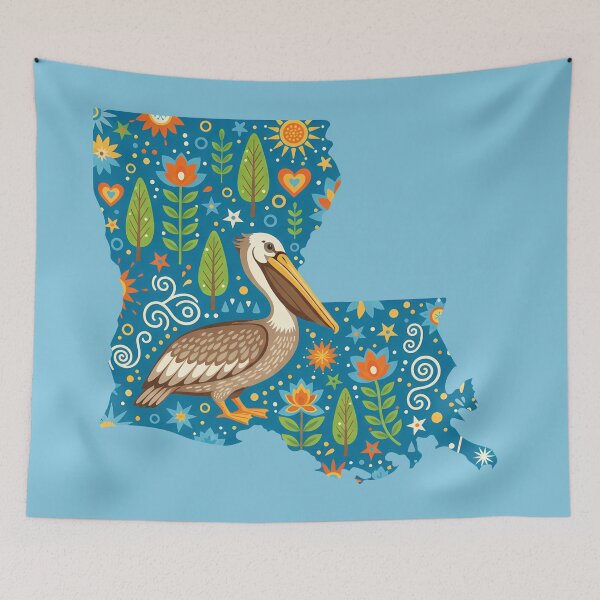 Item preview, Louisiana Brown Pelican State Sticker – Scandinavian Folk Art by heidiannemorris © designed and sold by FOLK ART FUSION by heidiannemorris.