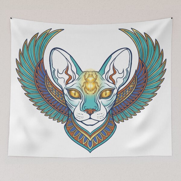 Item preview, Winged Pharaoh Cat: Sacred Golden Scarab & Bastet Art | Ancient Egypt Art designed and sold by GulfSignature.