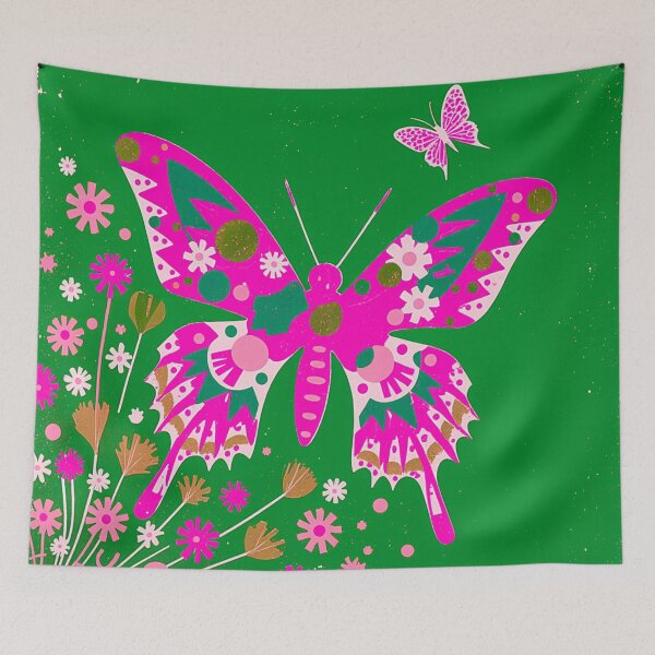 Artikelvorschau, Kunstdruck mit rosa Schmetterling und Blumen entworfen und verkauft von joycrysstudio.