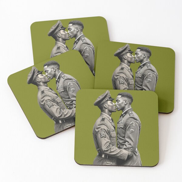 Item preview, Gay African American Men Kissing in Military Uniforms Romantic Love LGBTQIA Valentines Day Anniversary Gift designed and sold by pillarofme.