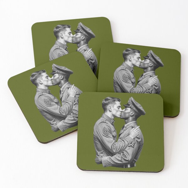 Item preview, Gay Interracial Men Kissing in Military Uniforms Romantic Love LGBTQIA Valentines Day Anniversary Gift designed and sold by pillarofme.