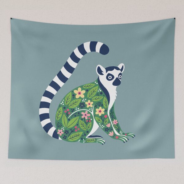 Item preview, Folk Art Ring‑Tailed Lemur – Spring Scandinavian Folk Art by heidiannemorris © designed and sold by FOLK ART FUSION by heidiannemorris.