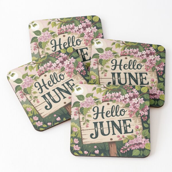 Item preview, Copy of Hello June wooden sign with cherries and lilacs summer beginning calendar month art designed and sold by EmeraldeaArt.