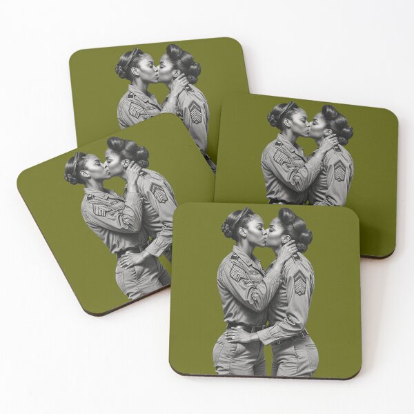 Item preview, Lesbian African American Women Kissing in Military Uniform Couple LGBTQIA Valentines Day Romantic Anniversary Gift designed and sold by pillarofme.