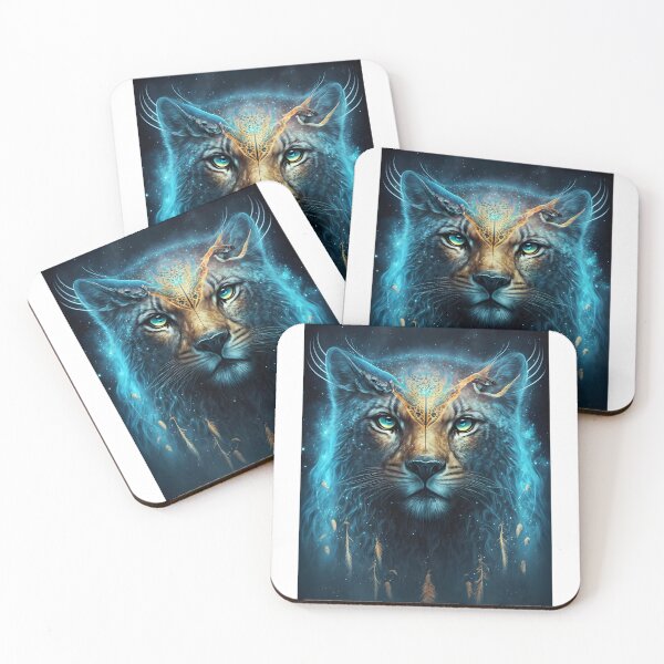 Item preview, Cosmic Spiritual Lion - Fantastic Art with Golden Details designed and sold by Hipatye26.