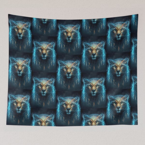 Item preview, Cosmic Spiritual Lion - Fantastic Art with Golden Details designed and sold by Hipatye26.