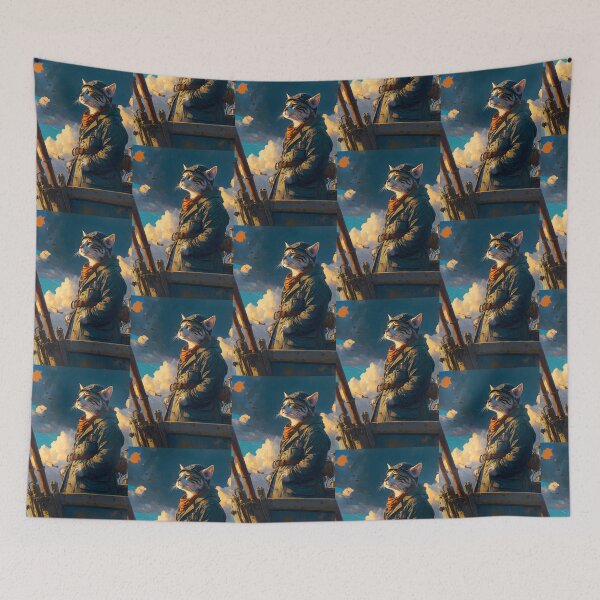 Item preview, Aerial Explorer Cat - Fantastic Feline Art with Vintage Style designed and sold by Hipatye26.