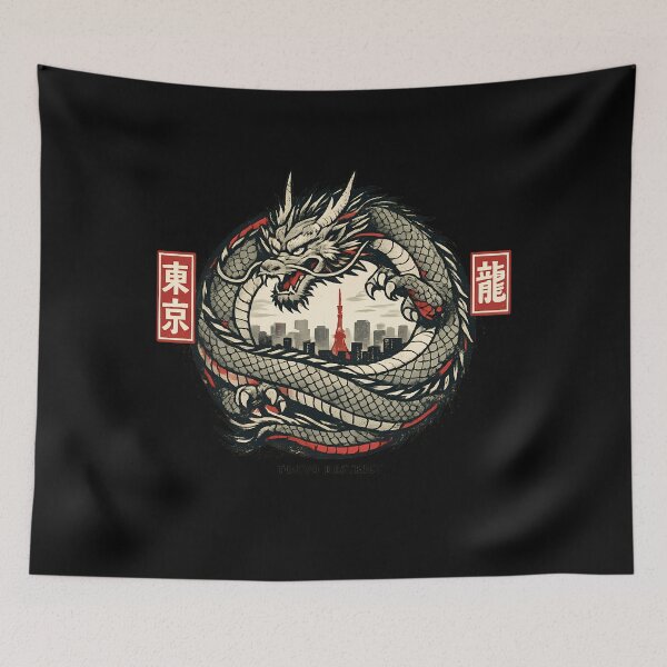 Item preview, Tokyo Dragon District Shirt Japanese Dragon Tokyo Skyline Streetwear Graphic Tee designed and sold by VaporTokyo.