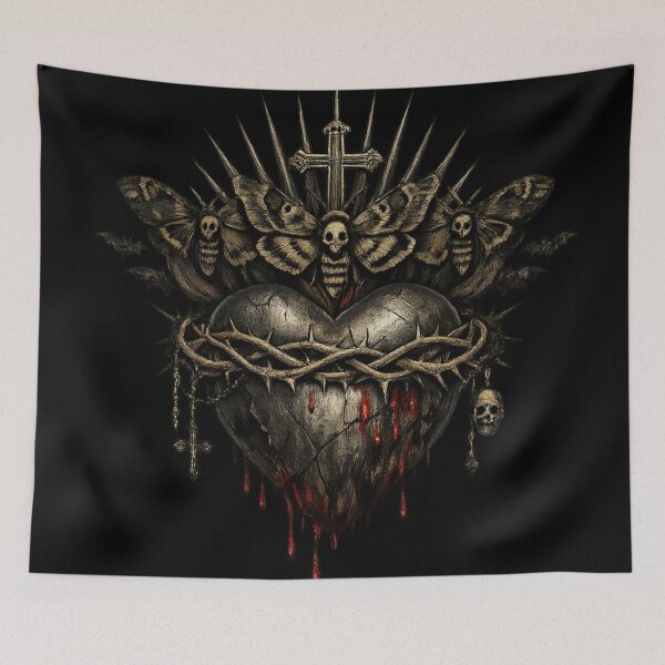 Item preview, Gothic Sacred Heart With Death Moths and Thorns designed and sold by Mouraludia.