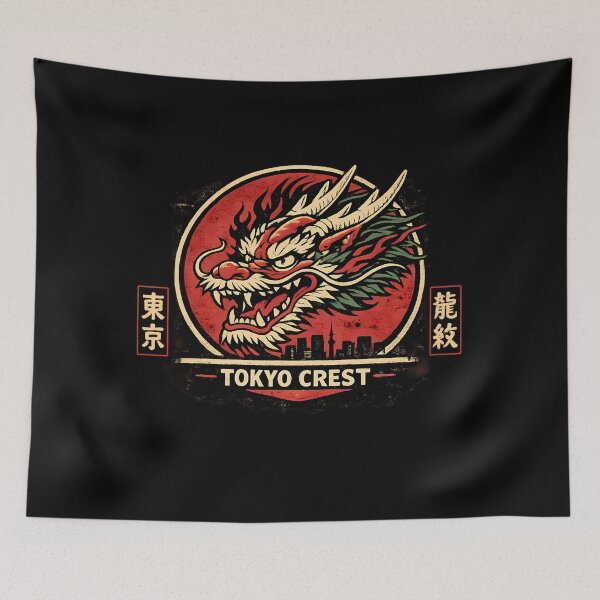 Item preview, Tokyo Dragon Crest Japanese Mythology Tokyo Skyline Streetwear Graphic Design designed and sold by VaporTokyo.