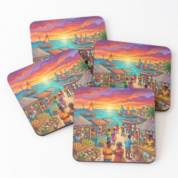 Item preview, Haitian Seaside Market Sunset Art designed and sold by BrickByDream.