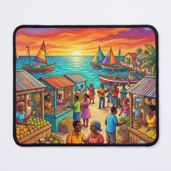 Item preview, Haitian Seaside Market Sunset Art designed and sold by BrickByDream.