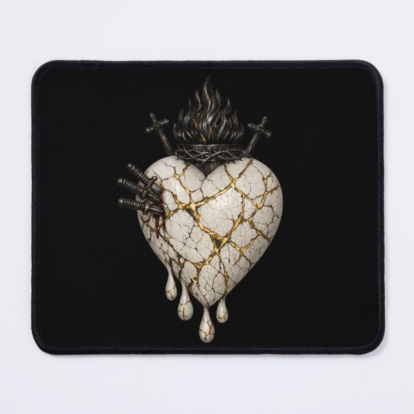 Item preview, Cracked Porcelain Sacred Heart With Blades and Flame designed and sold by Mouraludia.