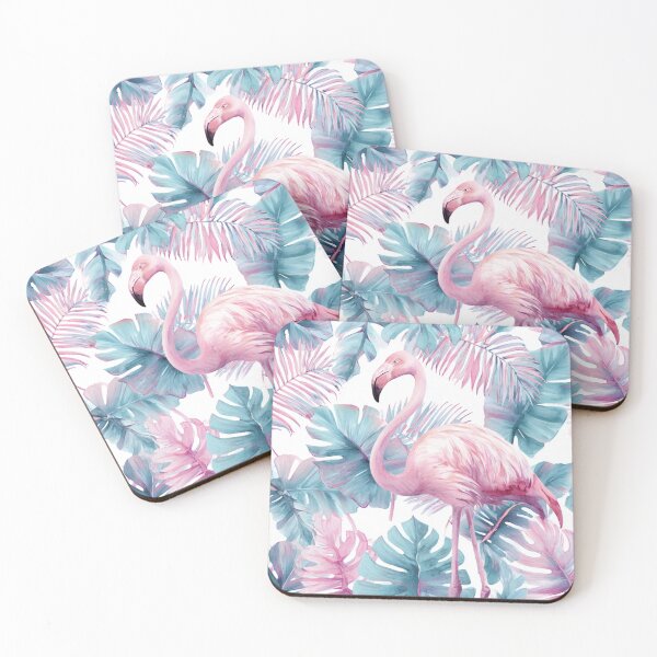 Item preview, Watercolor Pink Flamingo with Tropical Leaves designed and sold by tamoora.