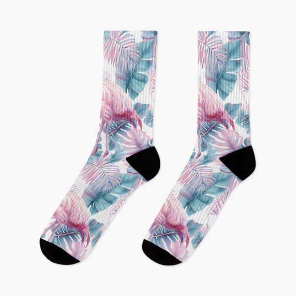 Item preview, Watercolor Pink Flamingo with Tropical Leaves designed and sold by tamoora.