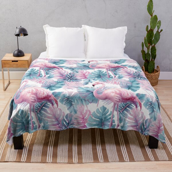 Item preview, Watercolor Pink Flamingo with Tropical Leaves designed and sold by tamoora.